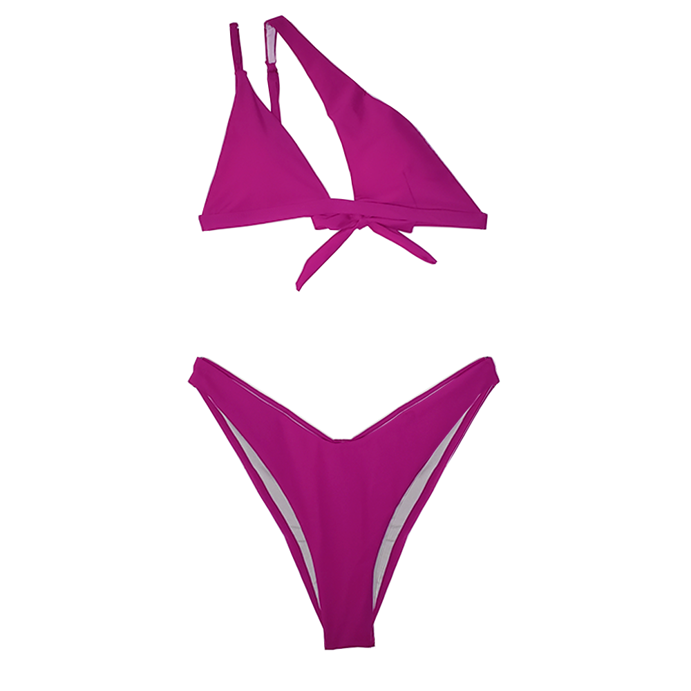 bikini asimetrico color bugambilia