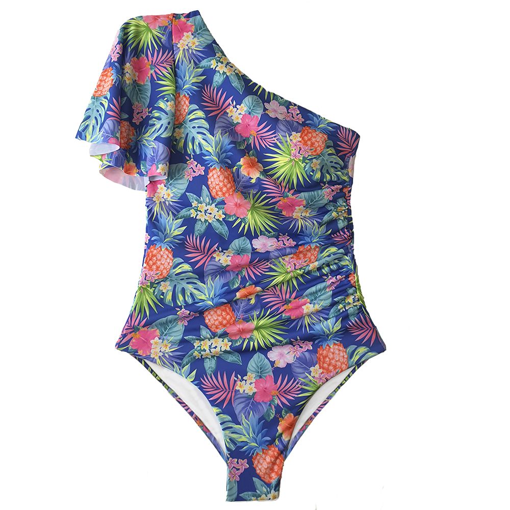 Traje de baño estampado tropical con faja